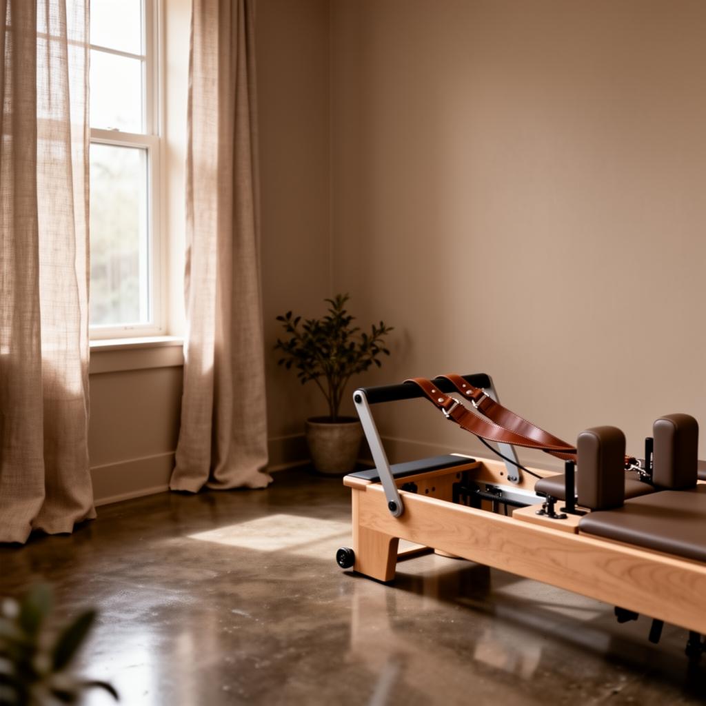 Quiet corner of the Core VIII studio with a single reformer and warm natural light